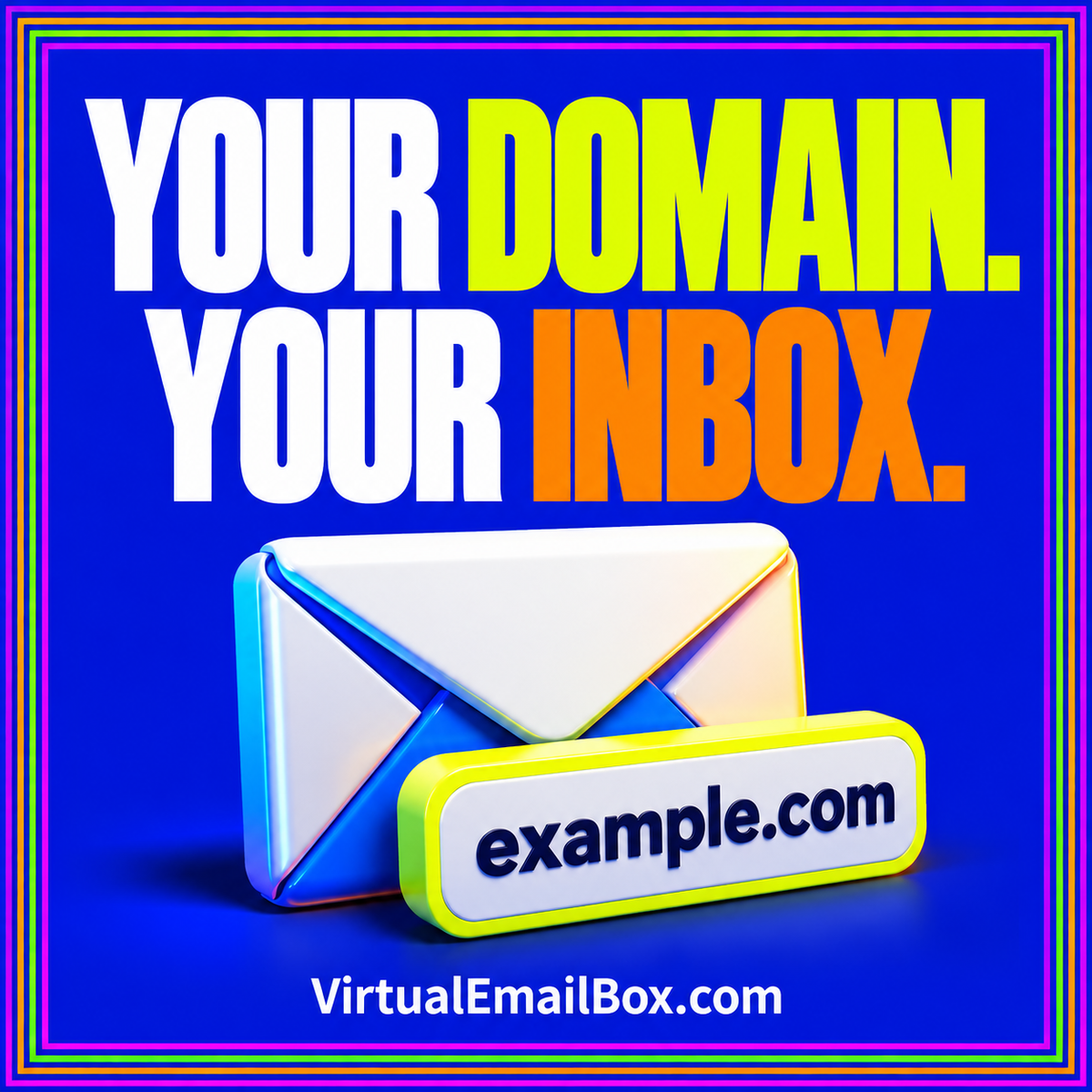 Your domain, your inbox: an envelope and an example.com address plate